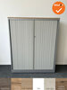 Roldeurkast - Ahrend - 144x120x45cm - Zilvergrijs met witbeige kunststof roldeuren - Topblad naar keuze  
