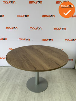 Ahrend vergadertafel - rond - 120 cm - Trompetvoet zilvergrijs - Halifax Tobacco bovenblad