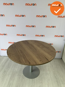 Ahrend vergadertafel - rond - 120 cm - Trompetvoet zilvergrijs - Halifax Tobacco bovenblad