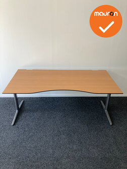 Ahrend Mehes handmatig verstelbaar buikbureau - Beuken volkern-  180x80/90 - Antracietgrijs onderstel