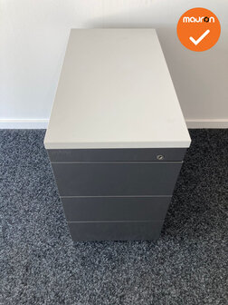Ladeblok - 57x32x56cm - Antraciet  - 4 laden metaal - Inclusief wit melamine topblad