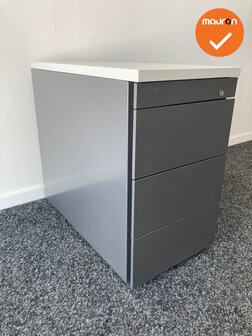 Ladeblok - 57x32x56cm - Antraciet  - 4 laden metaal - Inclusief wit melamine topblad