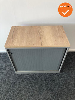 Roldeurkast - Ahrend - 74x80x45cm - Zilvergrijs met zilvergrijze kunststof deuren - Topblad naar keuze