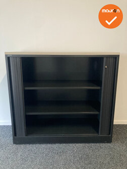 Roldeurkast - Ahrend - 120x120x45cm - Zwart met zwarte roldeuren - Topblad naar keuze
