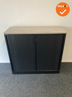 Roldeurkast - Ahrend - 120x120x45cm - Zwart met zwarte roldeuren - Topblad naar keuze