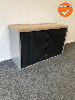 Roldeurkast - Ahrend - 74x120x45cm - Zilvergrijs met zwarte roldeuren - Topblad naar keuze