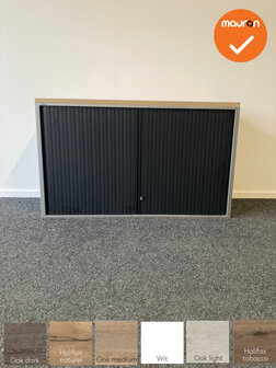 Roldeurkast - Ahrend - 74x120x45cm - Zilvergrijs met zwarte roldeuren - Topblad naar keuze