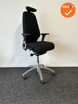 RH Logic Elite 400 - XL - Nieuwe zwarte stoffering  - Met hoofdsteun - Inclusief lendepomp - Verhoogde gasveer - zilvergrijs vo