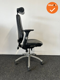 RH Logic 400 - Zwart Leer  - Met hoofdsteun - Inclusief lendepomp - Zilvergrijs voetkruis