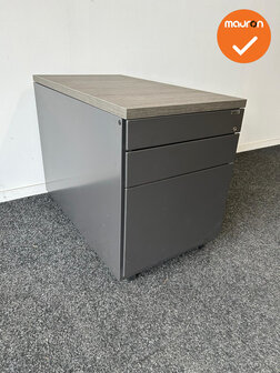 Ladeblok - 57x42x76cm - Antraciet - 3 lades - metalen front - topblad naar keuze