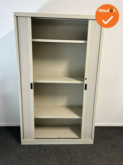 Roldeurkast - B-keuze - Basic - 195x120x45 - Wit beige - Zwarte handgrepen