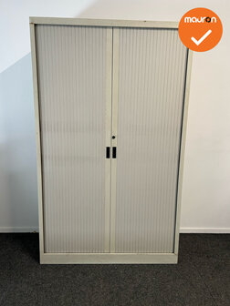 Roldeurkast - B-keuze - Basic - 195x120x45 - Wit beige - Zwarte handgrepen