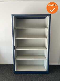 Roldeurkast - Basic - 195x120x45cm - Blauw met grijze kunststof roldeuren