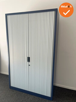 Roldeurkast - Basic - 195x120x45cm - Blauw met grijze kunststof roldeuren