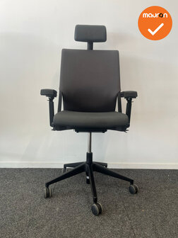 Haworth Comforto 59 - Antracietgrijs netweave en antracietgrijze zitting - zwart voetkruis - met hoofdsteun