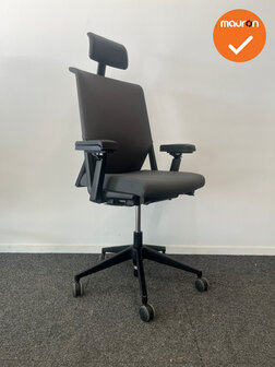 Haworth Comforto 59 - Antracietgrijs netweave en antracietgrijze zitting - zwart voetkruis - met hoofdsteun