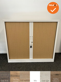 Robberechtse roldeurkast - 105x120x45cm - Wit met beuken deuren - inclusief 2 sleutels