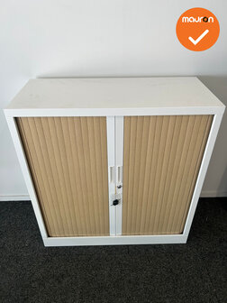 Robberechtse roldeurkast - 105x100x45cm - Wit met beuken deuren - inclusief 2 sleutels
