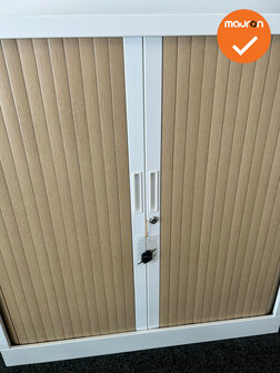 Robberechtse roldeurkast - 105x100x45cm - Wit met beuken deuren - inclusief 2 sleutels