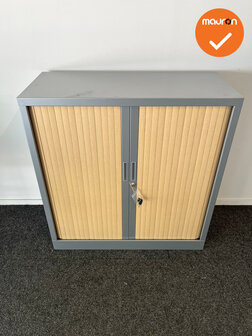 Robberechtse roldeurkast - 105x100x45cm - Zilvergrijs met beuken deuren - inclusief 2 sleutels