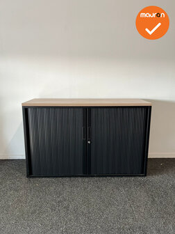Robberechtse roldeurkast - 74x120x45cm - Zwart met eiken topblad