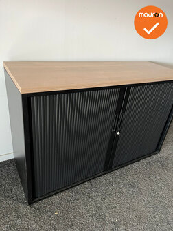 Robberechtse roldeurkast - 74x120x45cm - Zwart met eiken topblad