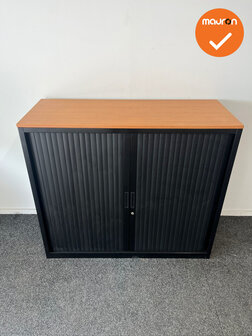 Roldeurkast - BASIC - 110x120x45cm - Zwart - kastanje topblad