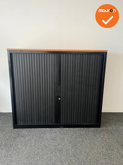 Roldeurkast - BASIC - 110x120x45cm - Zwart - kastanje topblad