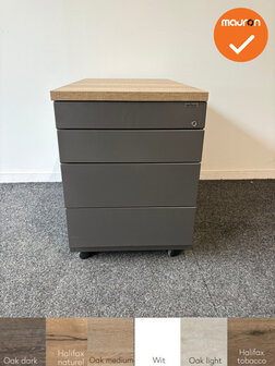 Ladeblok - 57x42x76cm - Antraciet - 4 lades - metalen front - topblad naar keuze
