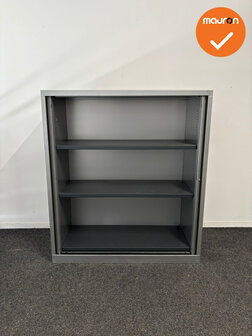 Roldeurkast - BASIC - 135x120x43cm - Zilvergrijs met kastanje kunststof deuren