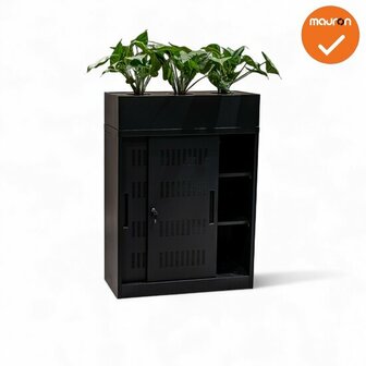 Schuifdeurkast -  Basic - Zwart - 105cm - Inclusief plantenbak