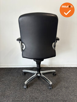 Haworth Comforto 77 - Zwarte leren bekleding - Chroom voetkruis - Kunstlederen Armpads