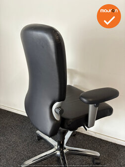 Haworth Comforto 77 - Zwarte leren bekleding - Chroom voetkruis - Kunstlederen Armpads
