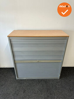 Roldeurkast - Basic - 125x120x47cm - Verticale deuren - Zilvergrijs met zilvergrijze roldeuren - ahorn topblad