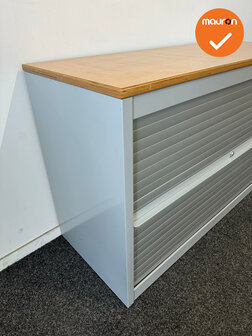 Roldeurkast - Basic - 74x120x47cm - Verticale deuren - Zilvergrijs met zilvergrijze roldeuren - ahorn topblad