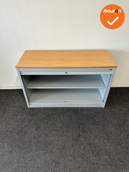 Roldeurkast - Basic - 74x120x47cm - Verticale deuren - Zilvergrijs met zilvergrijze roldeuren - ahorn topblad