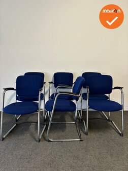Set van 6 - Ahrend 4230 / 262 - Blauwe stoffering - Chrome frame