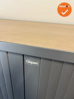 Gispen Roldeurkast - 135x120x47cm - Zilvergrijs met zilvergrijze roldeuren - grijs eiken topblad