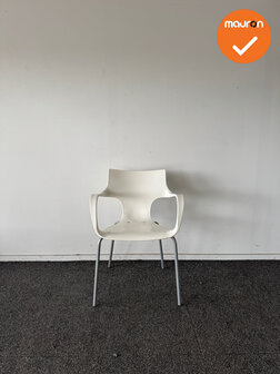 Design Vergaderstoel ACTA - Wit kunststof - Zilvergrijs onderstel 