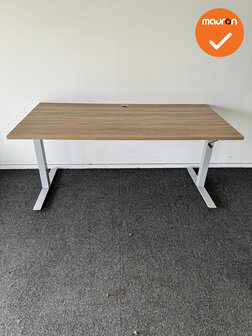 LINAK slinger zit-sta bureau - 160x80cm - Zilvergrijs onderstel - Oak medium blad