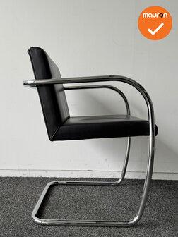 Fasem BRNO vergaderstoel - Zwart leren bekleding - chrome slede onderstel