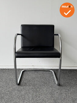 Fasem BRNO vergaderstoel - Zwart leren bekleding - chrome slede onderstel