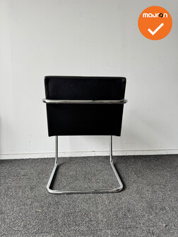 Fasem BRNO vergaderstoel - Zwart leren bekleding - chrome slede onderstel