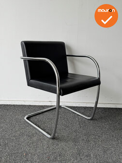 Fasem BRNO vergaderstoel - Zwart leren bekleding - chrome slede onderstel