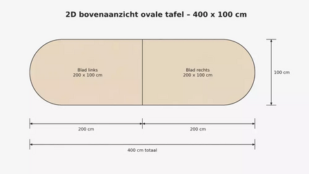 Ahrend vergadertafel - 400x100cm - Ovaal - bladkleur naar keuze