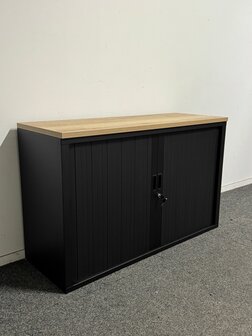 Roldeurkast V Serie - NIEUW - 74x120x43 - Zwart met zwarte roldeuren - topblad naar keuze - Inclusief 2 sleutels