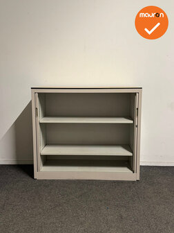 Basic - Roldeurkast - 105x120x47 cm - Witgrijs - Ahorn topblad