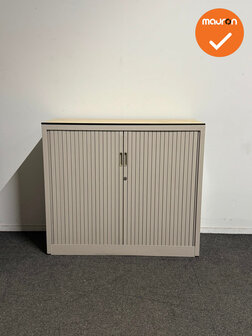 Basic - Roldeurkast - 105x120x47 cm - Witgrijs - Ahorn topblad