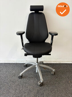 RH Logic 400 - Nieuwe zwarte kunstleren bekleding - Met hoofdsteun - Zilvergrijs voetkruis