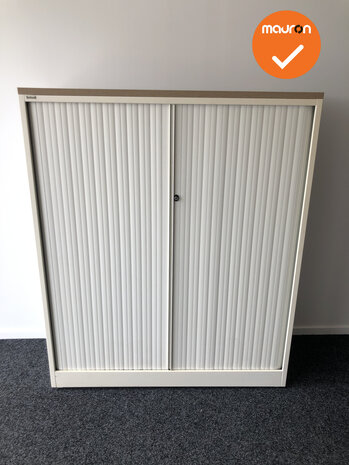 Roldeurkast - Ahrend - 144x120x45cm - Wit met witte kunststof deuren - Topblad naar keuze